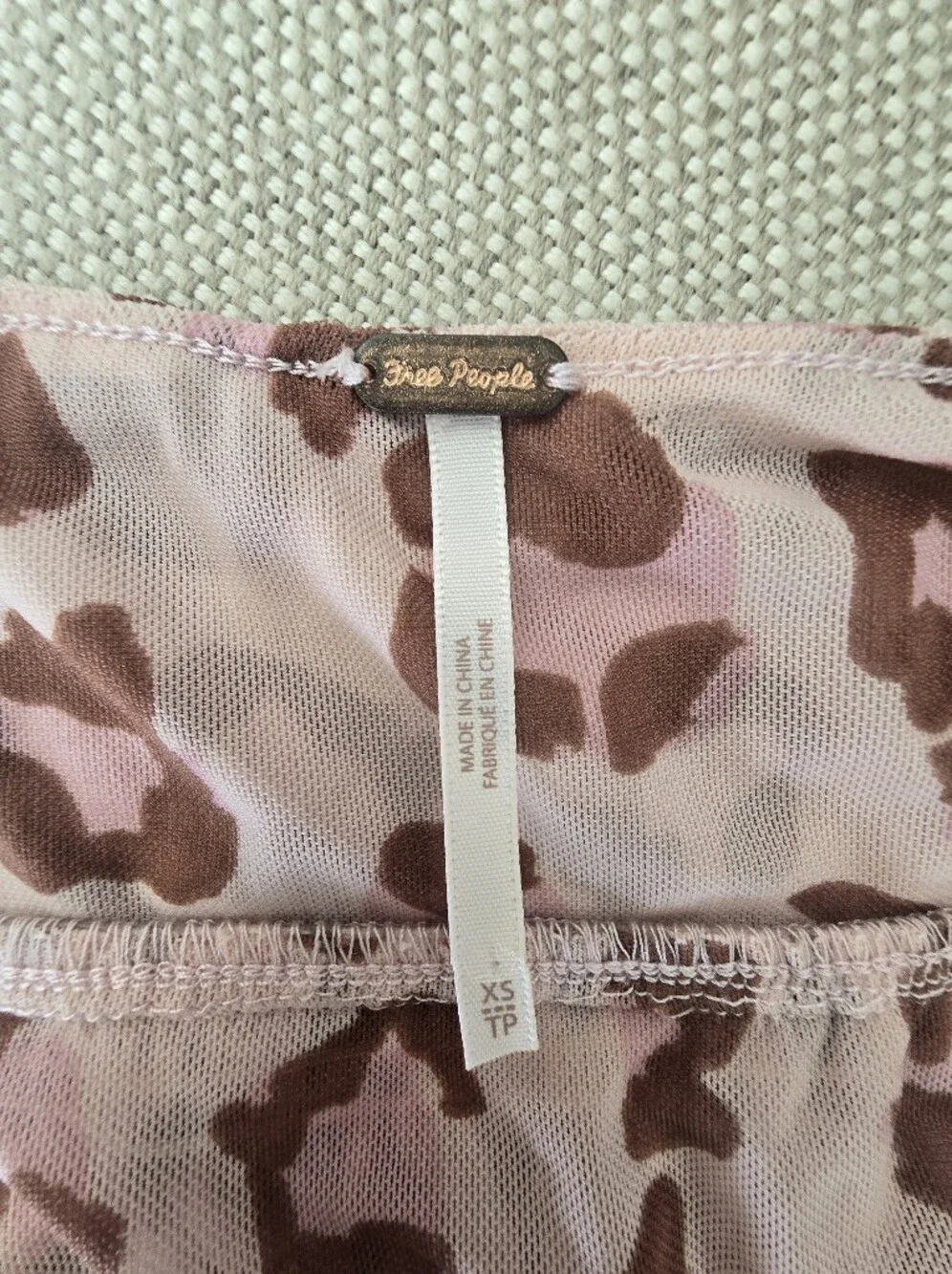 Free People Pink and Brown Leopard Print Bubble Hem Top